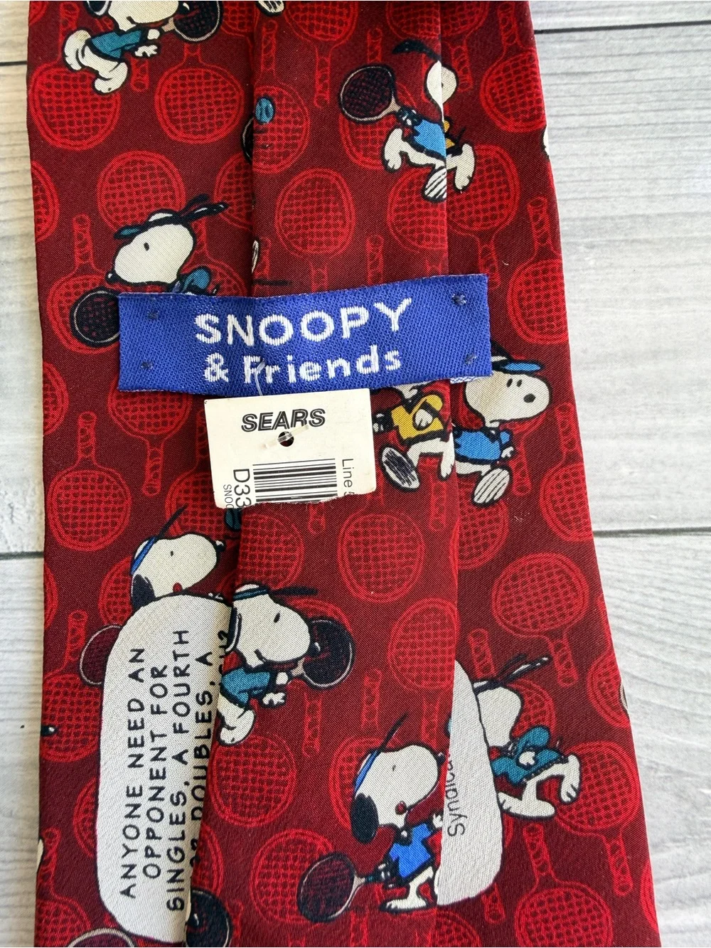 Vintage Peanuts Snoopy Tennis Silk Necktie Burgundy Maroon Red Novelty Men's Tie